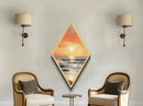 Beautiful Beach Sunset Framed Print, Nautical Painting, Coastal Decor, Diamond Shaped Art, Retro MCM Style Wall Art