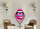 Pop Lips with Heart Tongue – Canvas Embossed Print Bold Urban Wall Art, Neon Aesthetic, Diamond Decor, Graphic Modern Home Accent