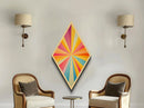 Radiant Color Burst – Diamond Shaped Canvas Textured Print, modern geometric wall art, vibrant retro pop style, midcentury home decor