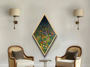 Starburst Bright Rays – Diamond Shaped Canvas Textured Print, retro abstract wall art, vibrant geometric design, bold midcentury decor