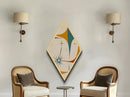 Mod Starflare Geometry – Diamond Shaped Canvas Art Print, retro atomic burst wall design, teal orange star pattern, midcentury home decor