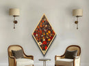 Autumn Garden — Diamond Shaped Canvas Textured Print adds farmhouse style to dining room or foyer featuring impasto wildflower bouquet hues