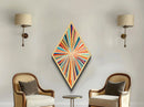 Colorburst Lines — Diamond Shaped Canvas Art Print makes a dramatic living room centerpiece with kinetic rainbow lines mid-century wall decor