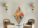 Vibrant Starburst Fusion Diamond Shaped Canvas Textured Print, Colorful Abstract Wall Art, Modern Energy Pop Home Accent