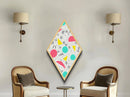 Memphis Style Shapes Diamond Shaped Canvas Embossed Print, 80s 90s Aesthetic Art, Colorful Geometric Wall Decoration