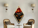 Stained Glass Rose Diamond Shaped Canvas Textured Print, Gothic Floral Wall Decor, Dramatic Botanical Art Nouveau Style