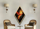 Phoenix Rising Blaze Diamond Shaped Canvas Art Print, Fiery Bird Wall Decor, Celestial Abstract Flame Painting, Spiritual Power Art