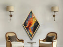 Cosmic Phoenix Bloom Diamond Shaped Canvas Embossed Print, Vibrant Color Splash Wall Art, Celestial Bird Fantasy Artwork