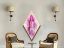 Pink Lipstick Glam Diamond Shaped Canvas Embossed Print, Watercolor Makeup Wall Art, Feminine Beauty Fashion Illustration