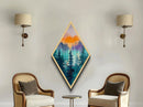 Misty Forest Sunset Diamond Shaped Canvas Textured Print, Vibrant Landscape Art, Nature Woods Twilight Wall Painting