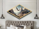 Skyblade Realms – Diamond Shaped Flying Dragon Kingdom Canvas Art Print with fantasy mountain range, medieval cliffs, and cinematic style