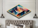 Aurora Range – Diamond Shaped Vibrant Alpine Mountains Canvas Art Print with icy summits, glowing pink sky, and fantasy ridge view