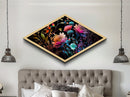 Midnight Florals Bloom – Diamond Shaped Canvas Art Print with watercolor bouquet, vivid dark florals, moody botanical modern floral wall art