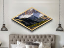 Snowcap Forest Light – Diamond Shaped Canvas Textured Print with alpine mountain landscape, fall forest shadow play, nature inspired home art