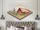 Rustic Barn Mist Diamond Shaped Canvas Art Print, Country Farmhouse Decor, Watercolor Barn Wall Art, Cozy Cabin Living Room Piece