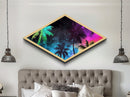Neon Tropics Sky Diamond Shaped Canvas Embossed Print, Palm Tree Galaxy Art, Colorful Tropical Decor, Teen Room Wall Accent
