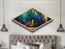 Firefly Glow Forest Diamond Shaped Canvas Art Print, whimsical fairy lights in woods, enchanted mystical woodland fantasy decor
