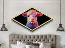 Neon Lamb Glow – Diamond Shaped Canvas Embossed Print, Vibrant Nursery Animal Art, Cute Pastel Gift, Baby Room Farm Decor