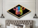Radiant Piglet Portrait – Diamond Shaped Canvas Embossed Print, Farm Animal Wall Art, Neon Rainbow Decor, Kids Room Pop Style