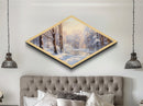 Winter in The Woods, Framed Canvas Print Wall Art, Winter Centerpiece, Snowy Landscape Painting Home Decor, Above Sofa Art