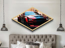 Diamond Shaped Muscle Car – Canvas Textured Print with Red American Classic Vehicle, Garage Decor, Bold Auto Lover Gift