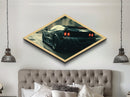 Diamond Shaped Night Drive – Canvas Art Print with Black Sports Car Motion Scene, Sleek Auto Wall Art, Futuristic Garage Decor