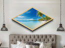 Tropical Blue Escape Diamond Shaped Beach Canvas Art Print palm tree ocean paradise wall decor coastal summer sea lover gift idea