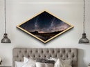 Starlit Landscape Glow Diamond Shaped Canvas Textured Print, dreamscape night sky meadow art, celestial fantasy field scene