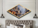 Paris Winter Scene Diamond Shaped Canvas Art Print holiday snowy cityscape decor romantic French Christmas wall accent collector