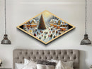 Village Tree Fest Diamond Shaped Canvas Embossed Print charming Christmas town nostalgic seasonal decor snowy wall art living room