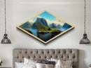 Nordic Fjord Serenity Diamond Shaped Canvas Textured Print, Scandinavian mountain lake art, dramatic nature wilderness wall decor