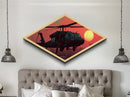 Urban Extraction Sunset — Diamond Shaped Canvas Art Print tactical military wall decor, Black Hawk gift, moody war scene home accent