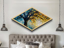 Tree of Radiance — Diamond Shaped Canvas Embossed Print mosaic nature decor, stained glass style, spiritual healing tree wall piece