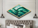Ocean Flow Rhythm Diamond Shaped Canvas Art Print, Abstract Sea Waves Wall Decor, Modern Coastal Blue Green Nautical Room Accent