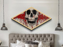 Splattered Skull Horror Diamond Shaped Canvas Textured Print abstract gothic art Halloween wall decor edgy red black painting