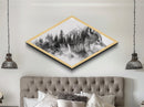 Wolf Waterfall Gaze Diamond Shaped Canvas Art Print nature forest landscape wall art rustic woodland gift black white decor