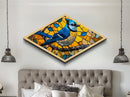 Stained Glass Bluejay Diamond Shaped Canvas Textured Print Bird Art Sunlit Window Look Nature Lover Gift Rustic Home Decor