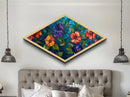 Floral Stained Mosaic Diamond Shaped Canvas Textured Print Garden Flower Art Colorful Boho Wall Piece Mother's Day Gift Idea