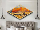 Autumn Herding – Diamond Shaped Canvas Art Print cowboy riding through fall forest landscape western watercolor farmhouse rustic wall art