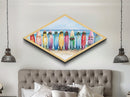Christmas Surfboards – Diamond Shaped Canvas Textured Print holiday beach surf watercolor art vibrant coastal seasonal festive wall decor