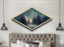 Snowy Forest Twilight Diamond Shaped Canvas Textured Print, Winter Pines Sunset Wall Art, Cozy Rustic Cabin Nature Scene Accent