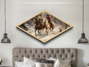 Snowy Ride Together Diamond Shaped Canvas Textured Print rustic winter cowboy wall art lodge decor western cabin Christmas gift