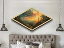 Glory Hill Sunrise Diamond Shaped Canvas Embossed Print Christian spiritual artwork living room decor Easter resurrection gift