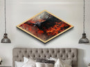 Inferno Raven Rise Diamond Shaped Canvas Art Print fierce dark bird fantasy fire painting intense mythical room decor gothic art lover gift