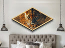 Electric Leopard Gaze Diamond Shaped Canvas Embossed Print Big Cat Wall Art Jungle Animal Decor Wildlife Accent Living Room Bold Gift
