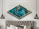 Turquoise Geode Glow Diamond Shaped Canvas Textured Print Earthy Crystal Wall Art Boho Teal Abstract Bedroom Office or Hallway Style