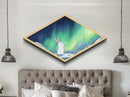 Northern Lights Bunny - Diamond Shaped Canvas Art Print Aurora Night Sky Nursery Animal Decor Cute Minimalist Gift Bedroom Accent