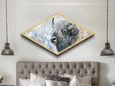 Snowy Bison - Diamond Shaped Canvas Art Print Western Wildlife Wall Decor Lodge Rustic Art Winter Buffalo Cabin Nature Accent