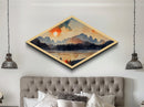 Sunset Over The Smoky Mountains, Diamond Shaped Art Print, Watercolor Landscape Painting, Nature Decor, Canvas Texture Art Print