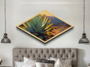 Canyon Agave Diamond Shaped Landscape Canvas Embossed Print Desert Plant Painting Warm Color Wall Art Botanical Home Decor Accent